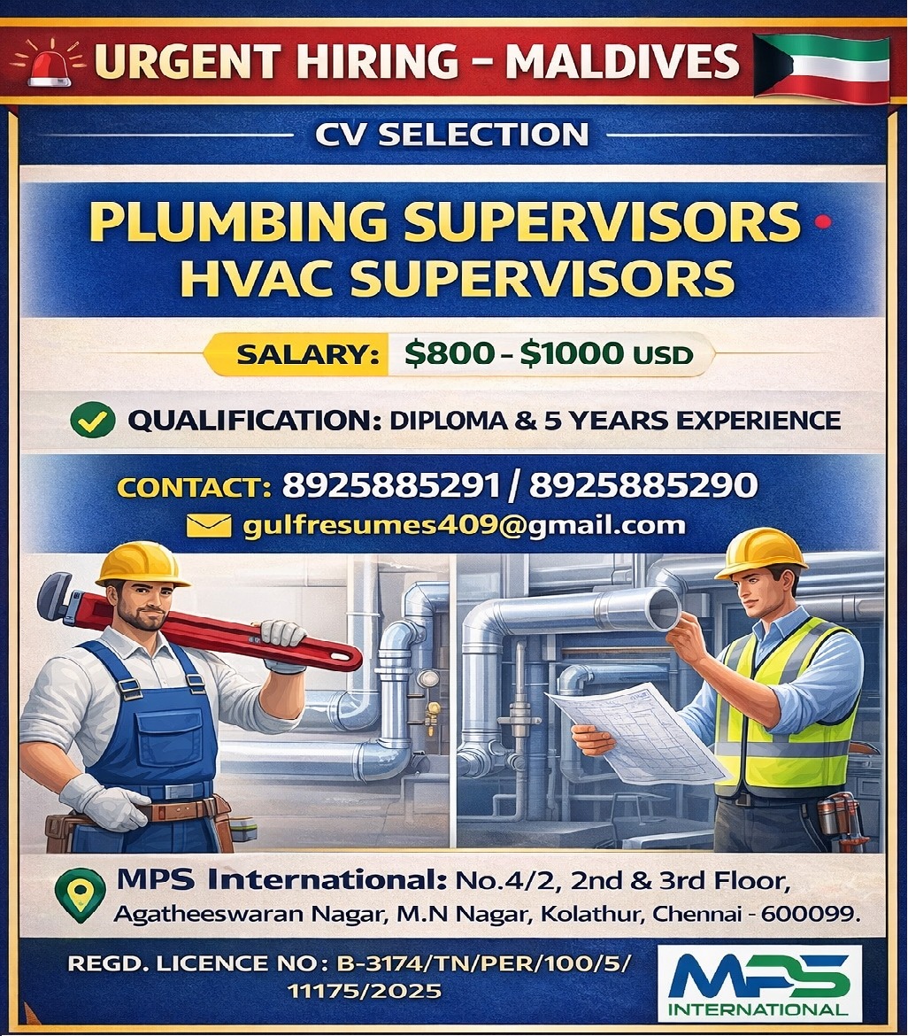 URGENT HIRING – MALDIVES CV SELECTION