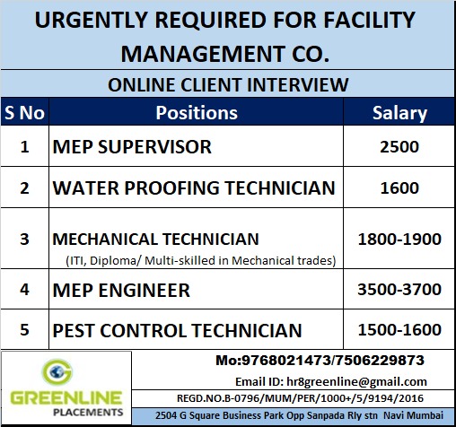 URGENTLY REQUIRED FOR FACILITY MANAGEMENT CO. KSA