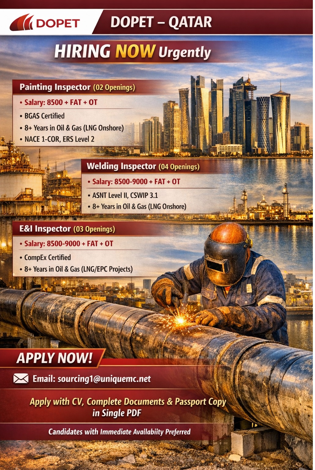 Hiring Now Experienced Professional for Qatar Long Term