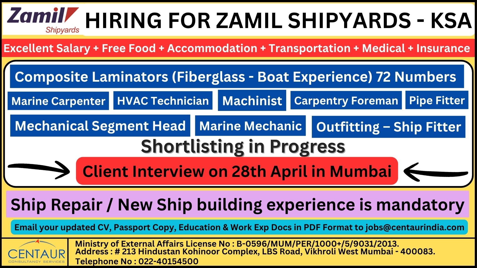 Hiring For Zamil Shipyards - Saudi Arabia