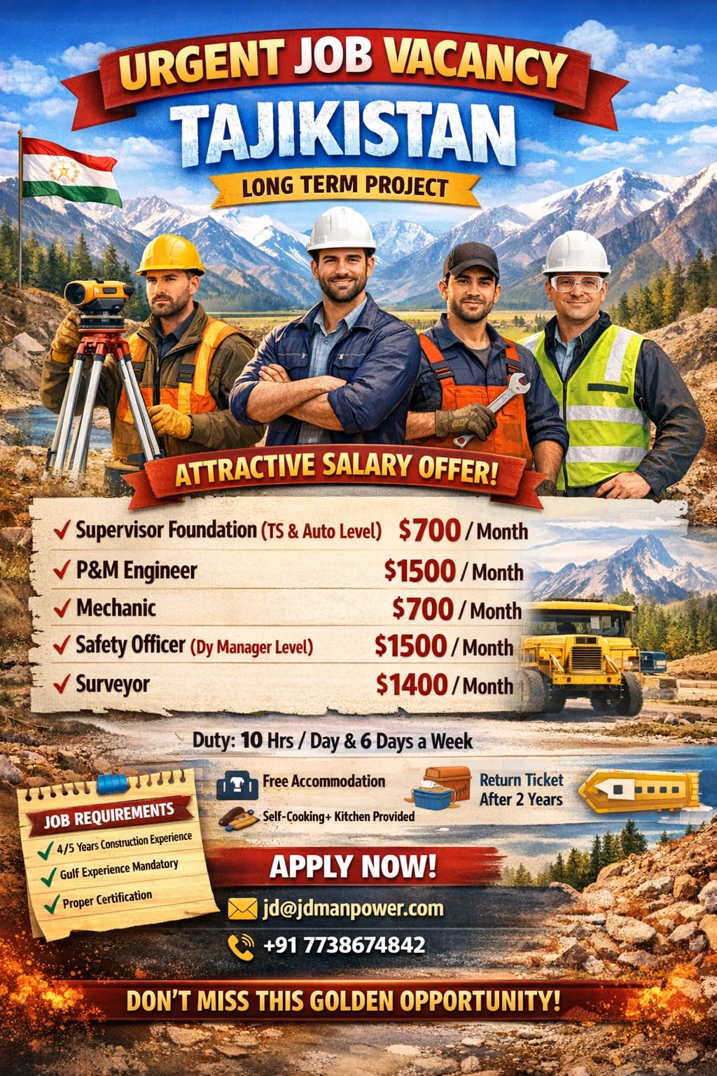 URGENT JOB VACANCY – TAJIKISTAN