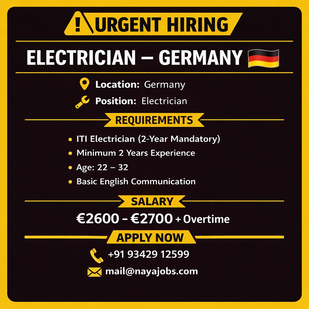 URGENT HIRING FOR GERMANY ELECTRICIAN