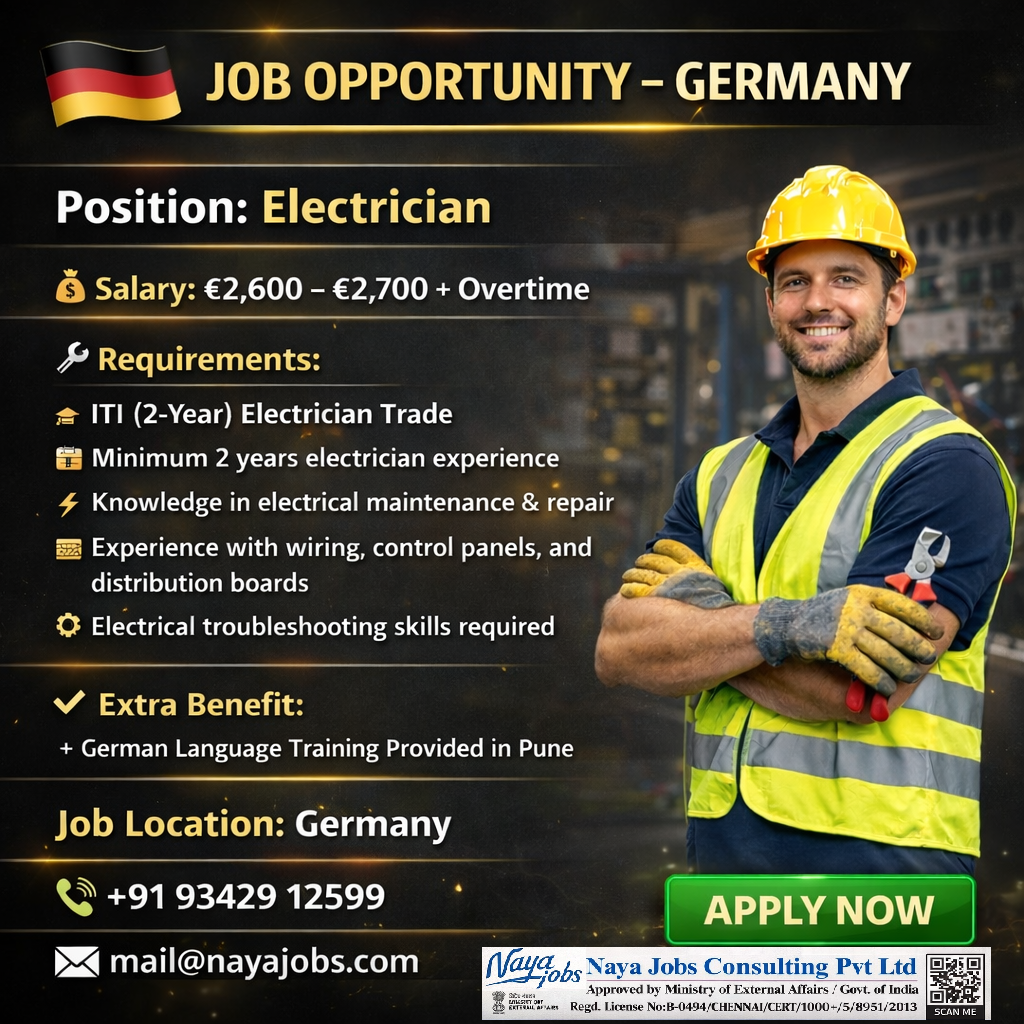 URGENT HIRING – ELECTRICIAN (GERMANY)
