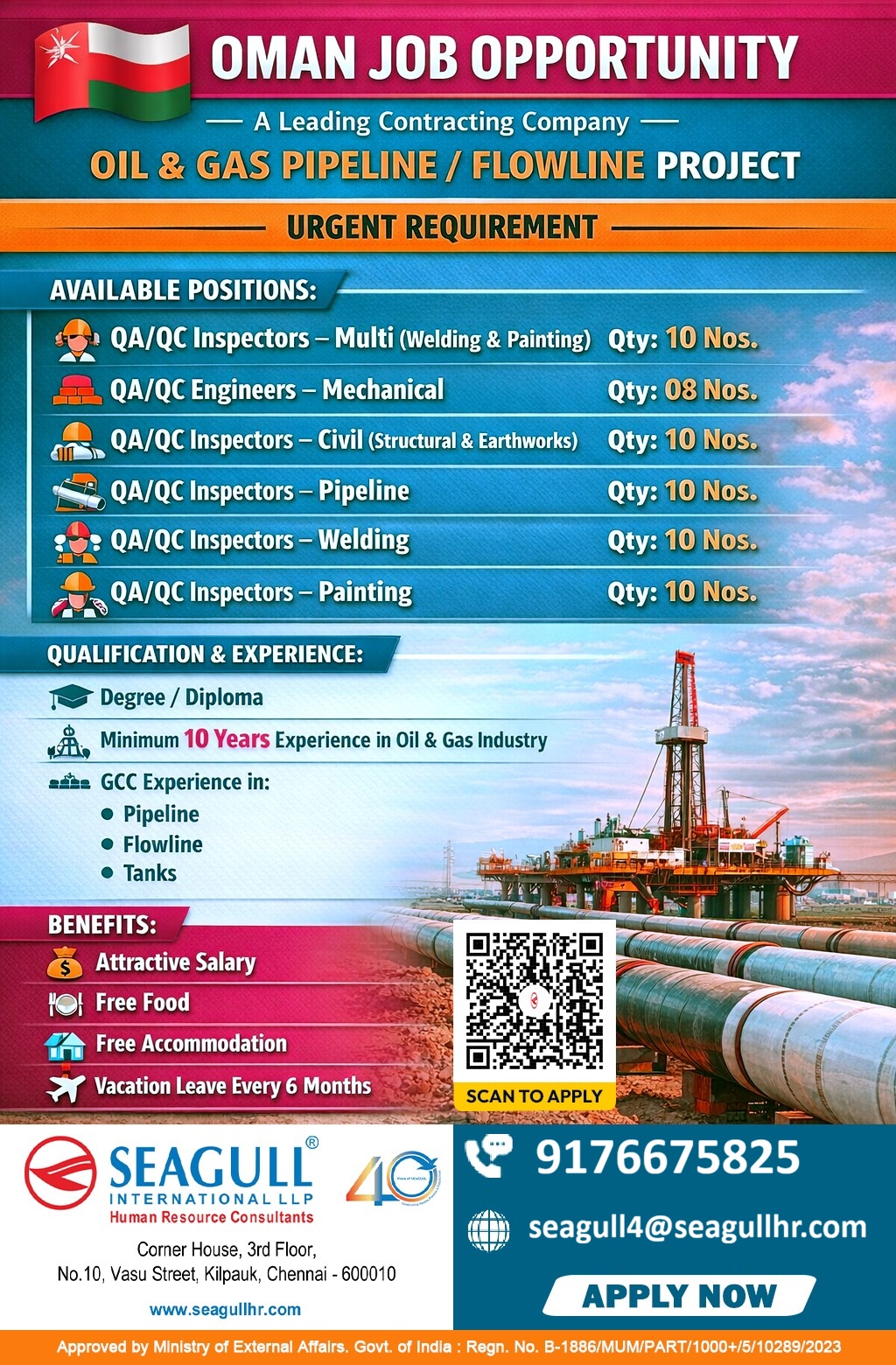 FREE & VERY URGENT REQUIREMENTS FOR OIL & GAS LONG TIME PROJECT AT OMAN