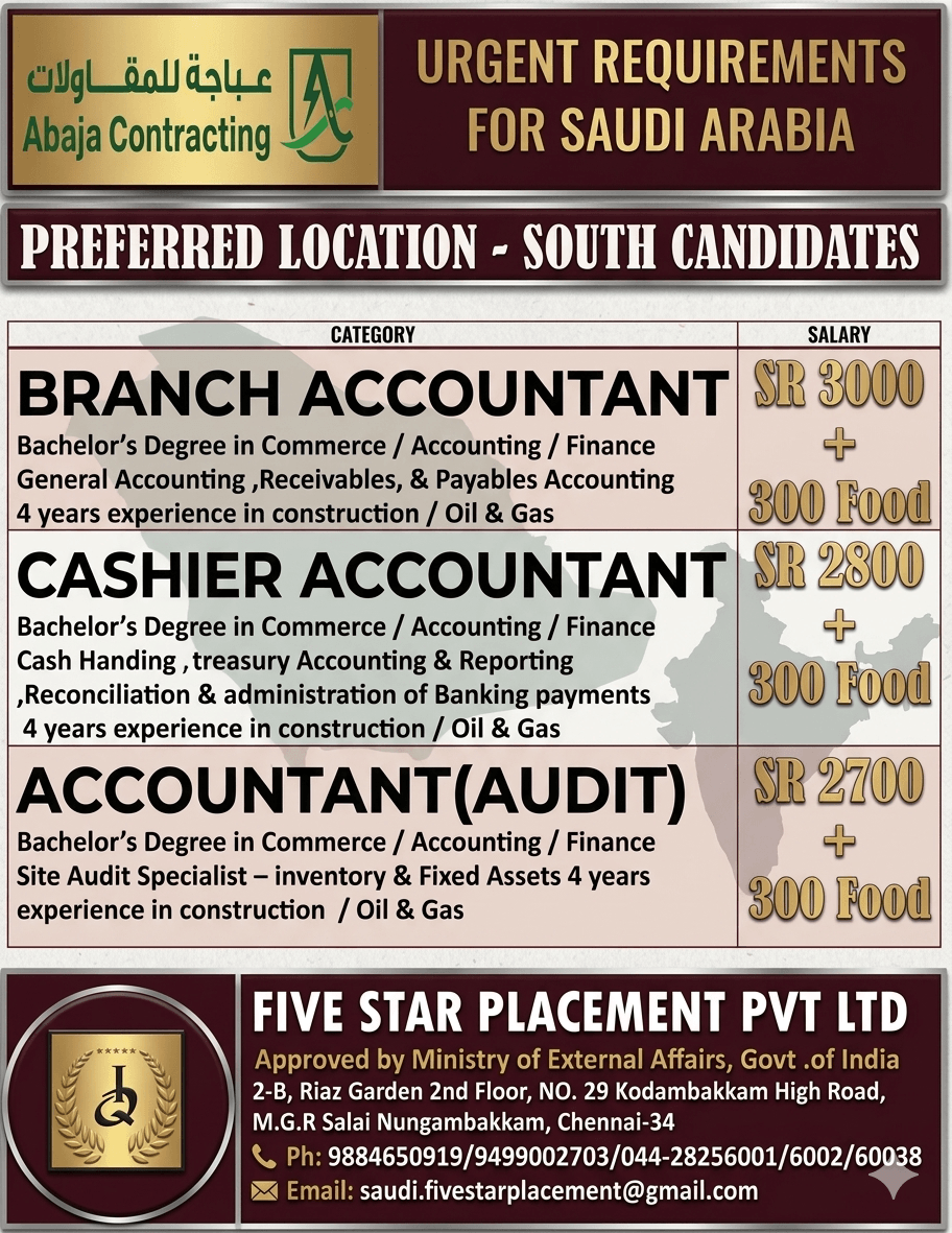 URGENT REQUIREMENT FOR SAUDI ARABIA