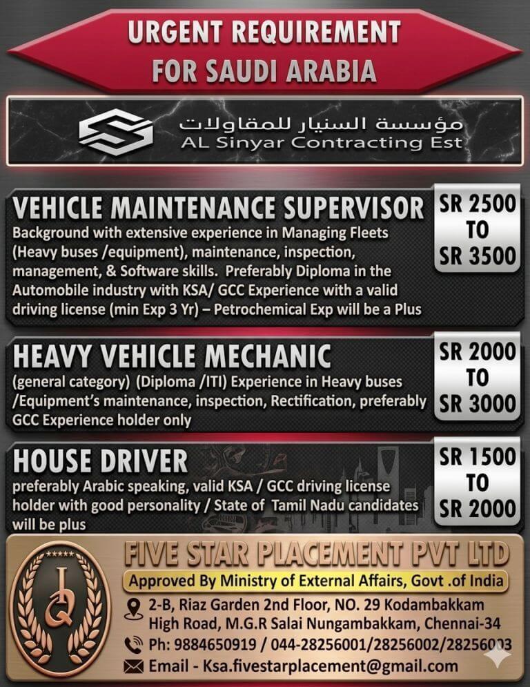 URGENT REQUIREMENT FOR SAUDI ARABIA