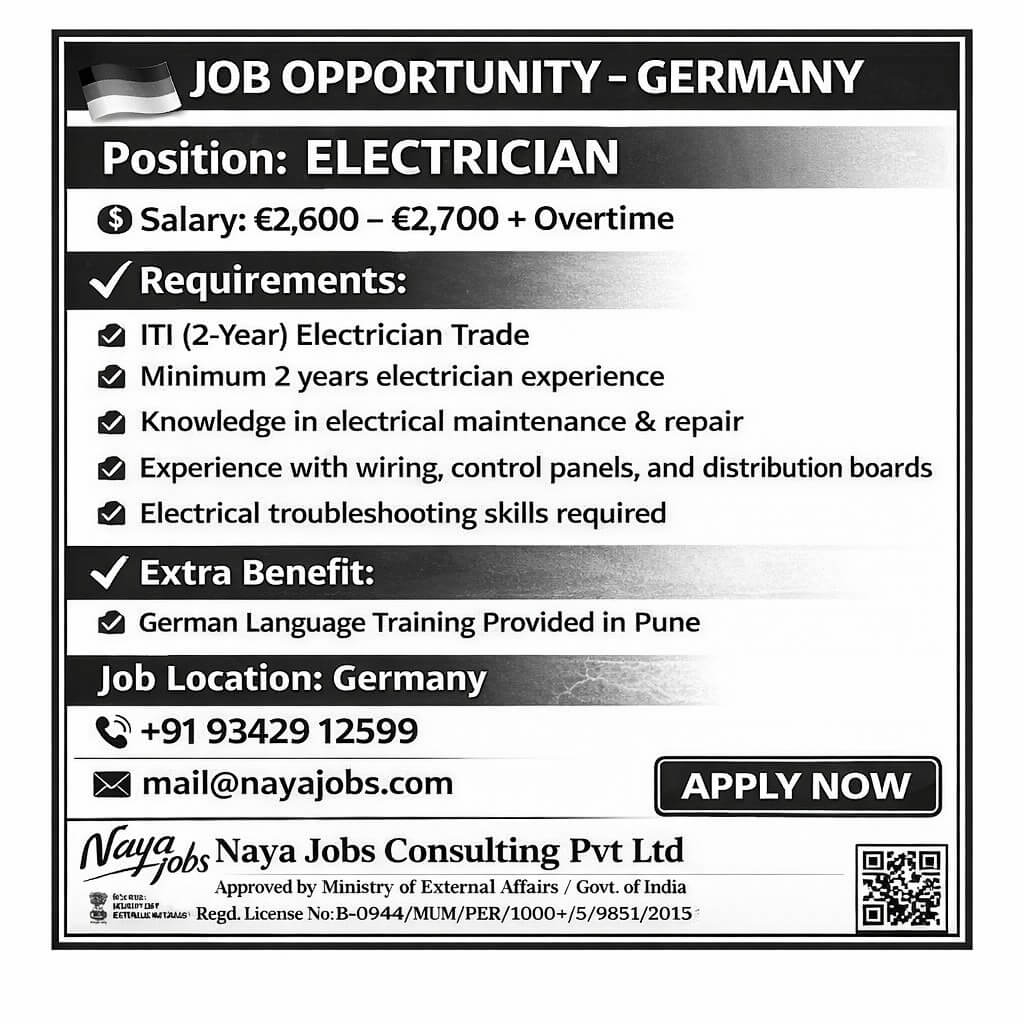 URGENT HIRING – ELECTRICIAN (GERMANY)