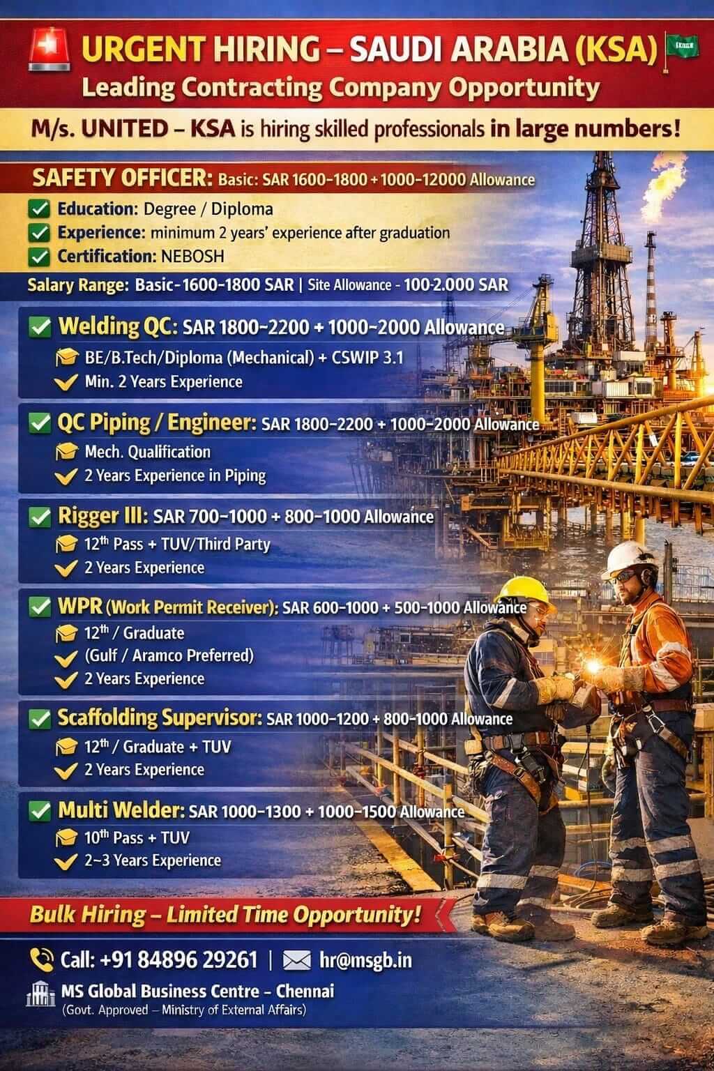 HIRING FOR SUADI ARABIA