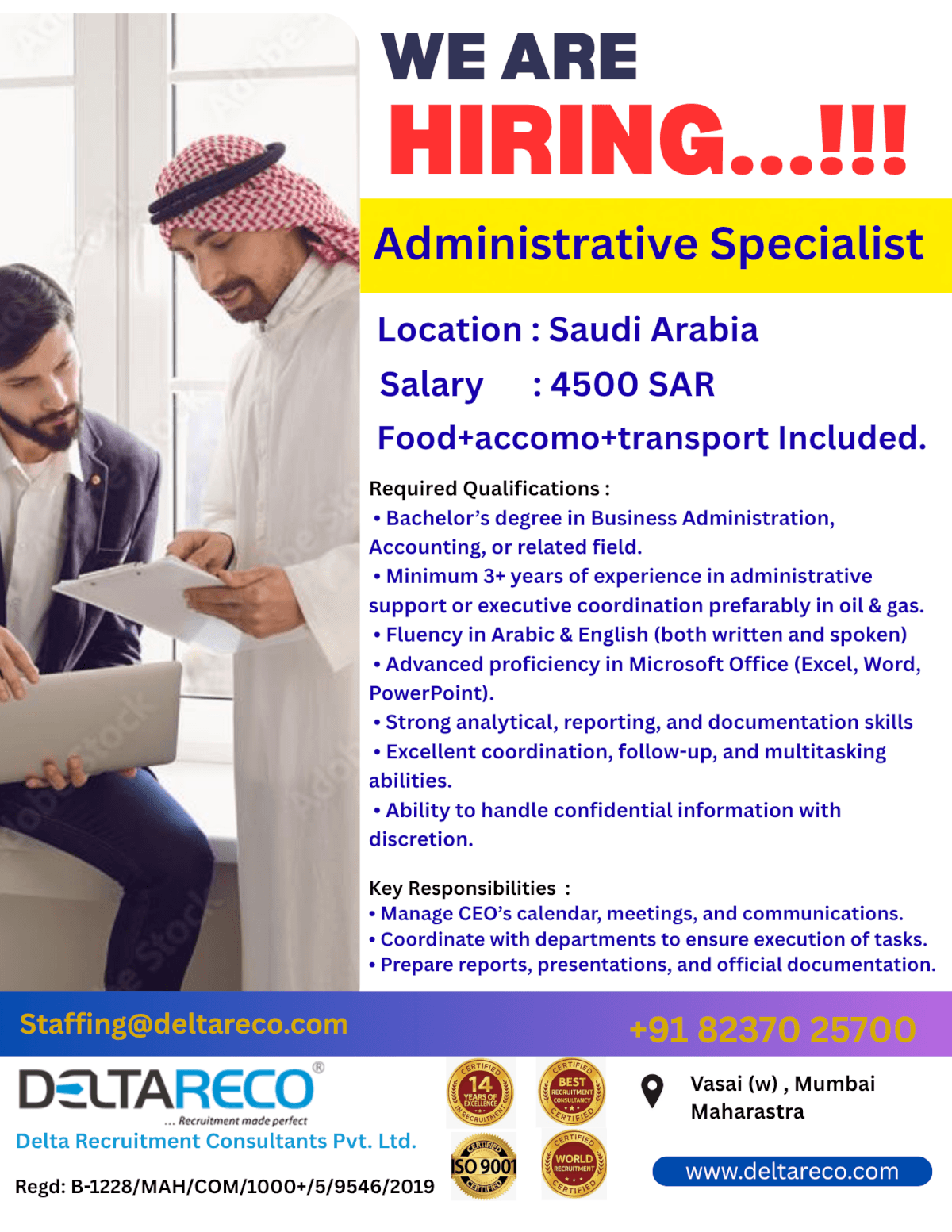 Hiring Administrative Specialist for Saudi Arabia