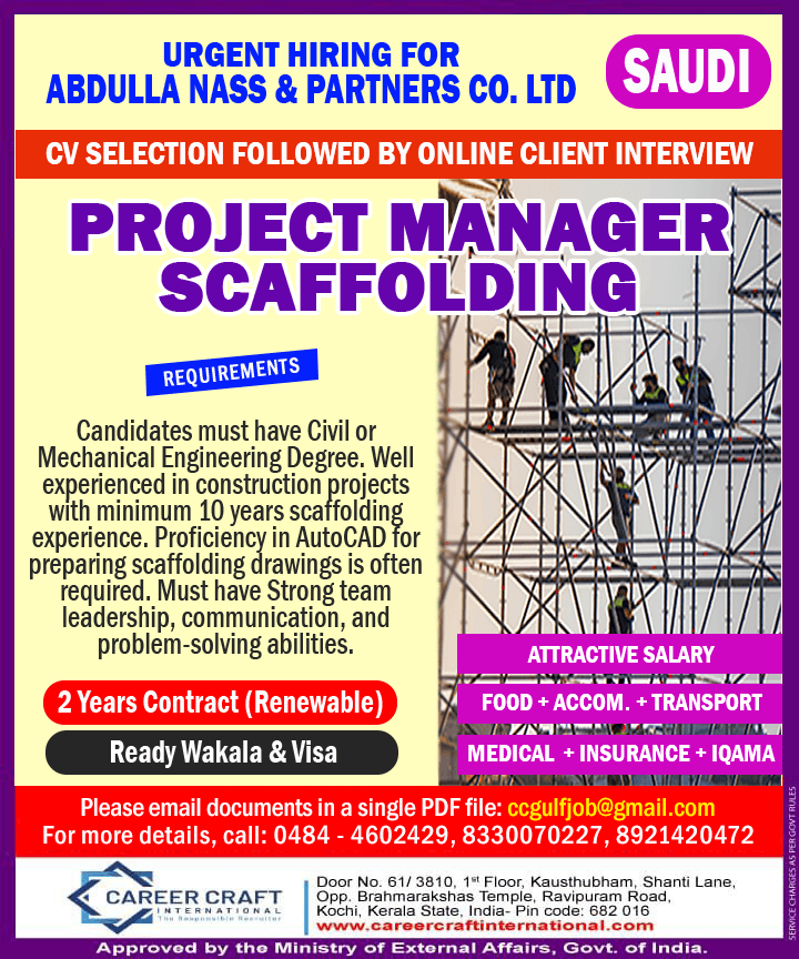 ABDULL NASS GROUP REQUIRES PROJECT MANAGER (SCAFFOLDING) -