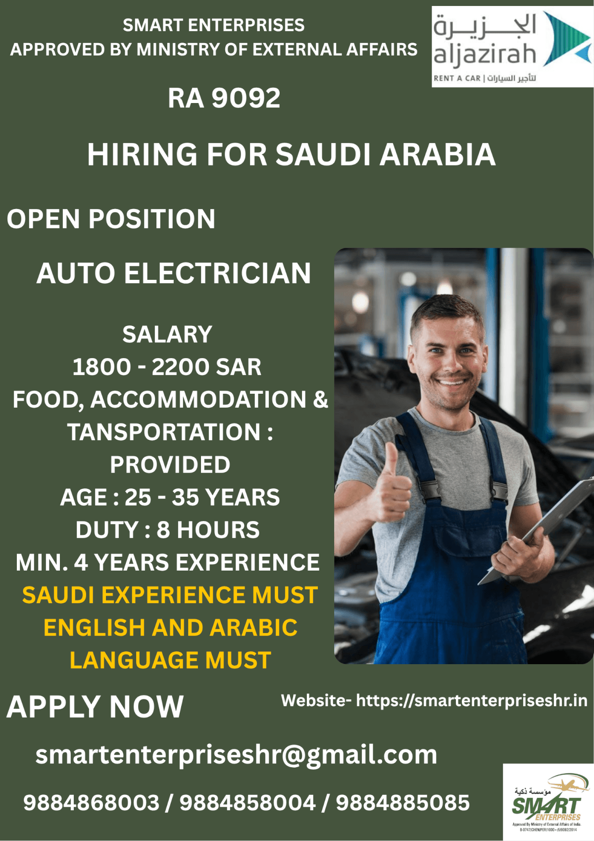 URGENT REQUIREMENT FOR SAUDI ARABIA