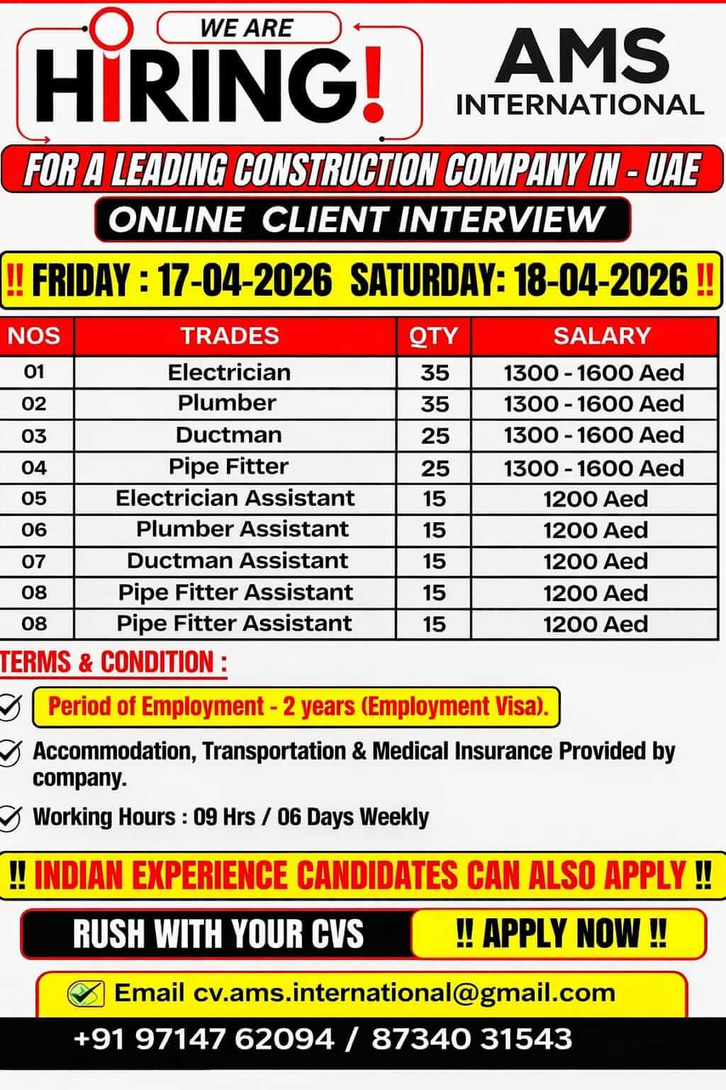 Hiring For Reputed Company In Uae Hiring For Reputed Company In Uae