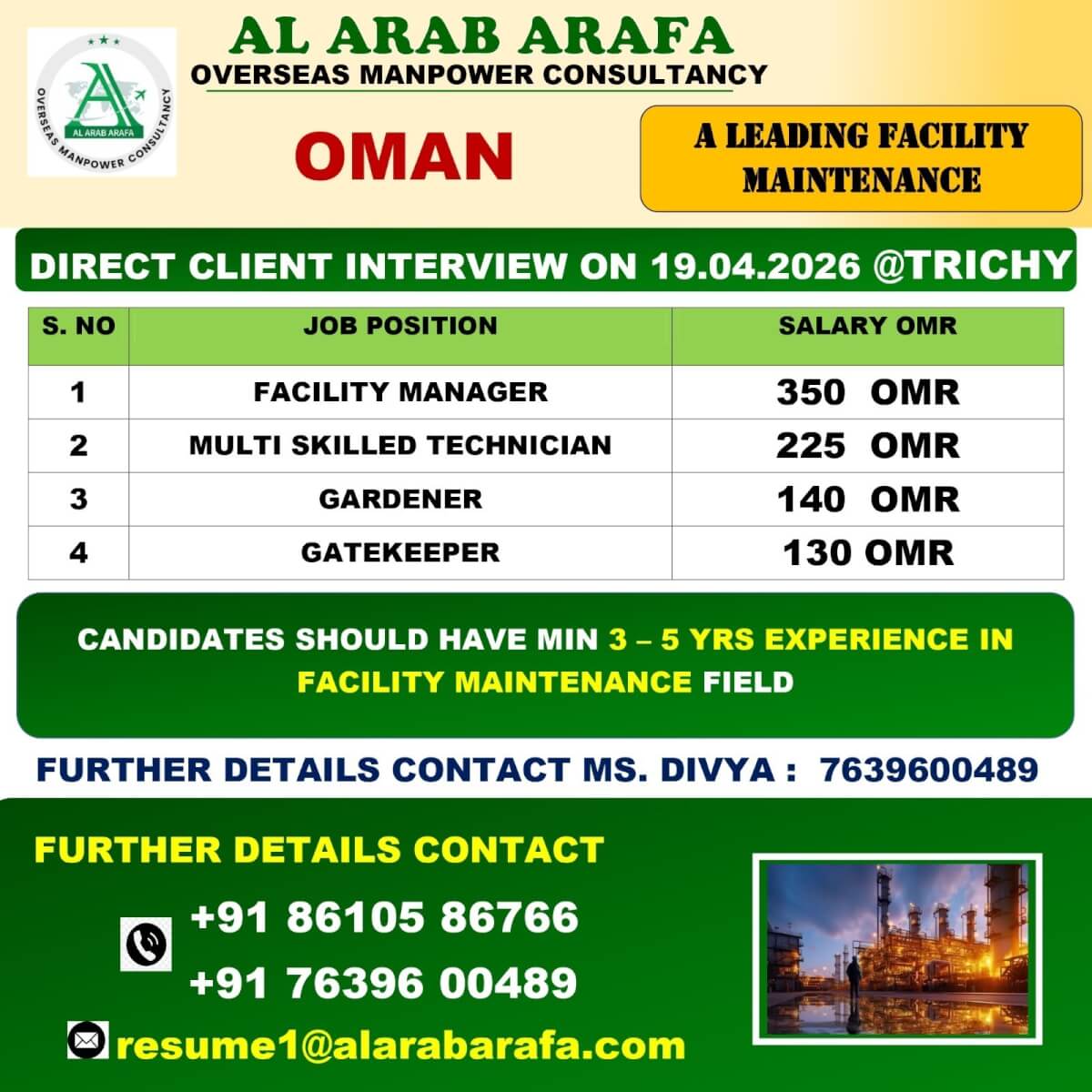 DIRECT CLIENT INTERVIEW ON 19.04.2026 @ TRICHY