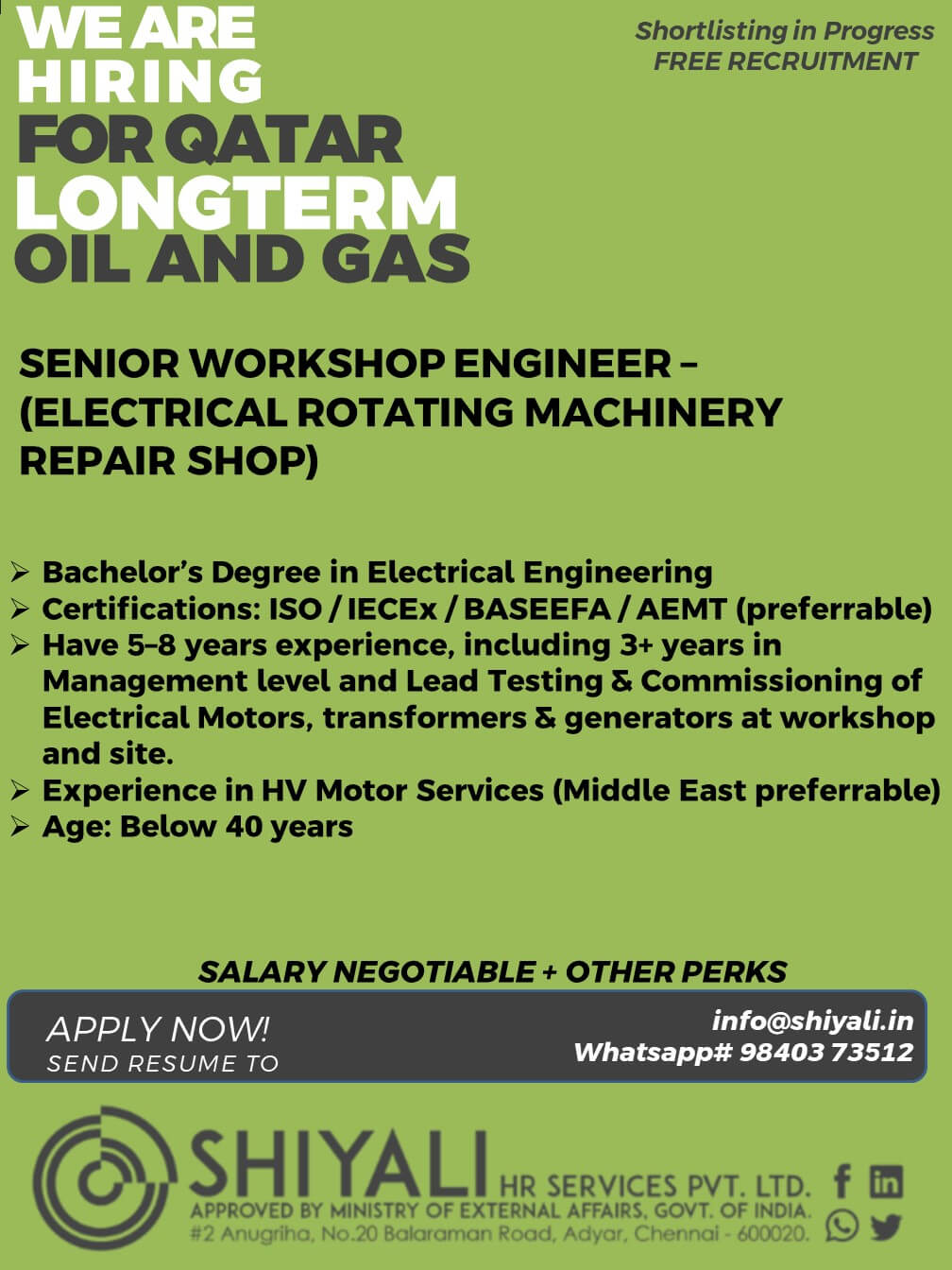 SENIOR WORKSHOP ENGINEER - ELECTRICAL