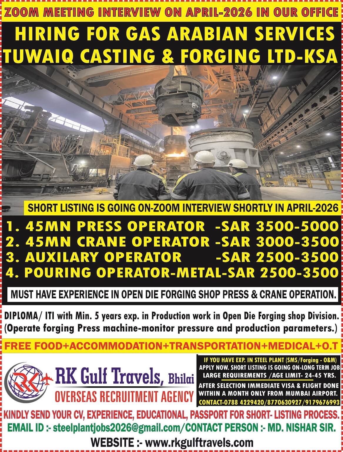 HIRING FOR A GAS ARABIA COMPANY FOR THEIR TUWAIQ STEEL - KSA