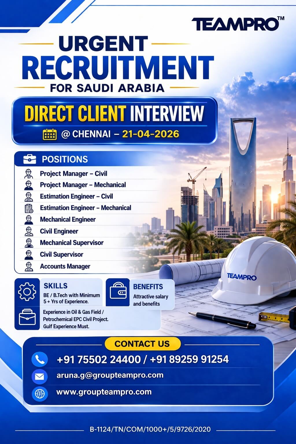? URGENT RECRUITMENT – SAUDI ARABIA ?  ? Direct Client Interview – Chennai | ?? 21-04-2026