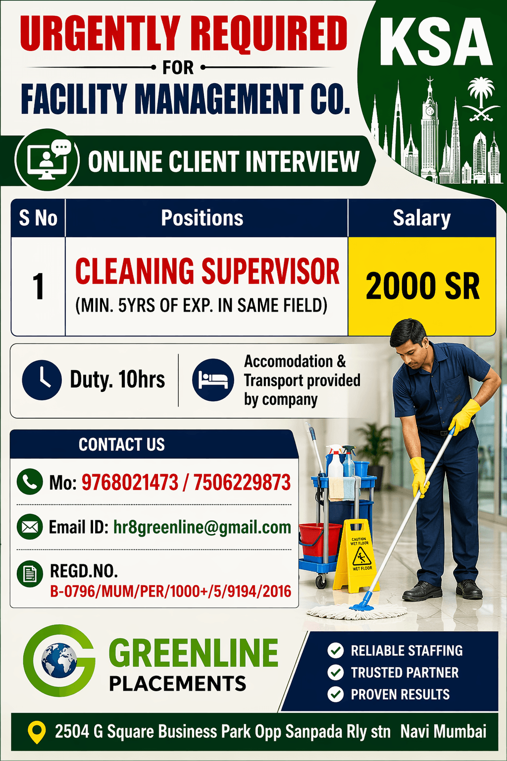 URGENTLY REQUIRED FOR FACILITY MANAGEMENT CO. KSA