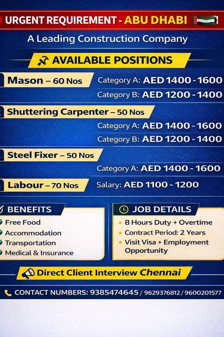 LEADING CONSTRUCTION COMPANY REQUIREMENT ABU DHABI