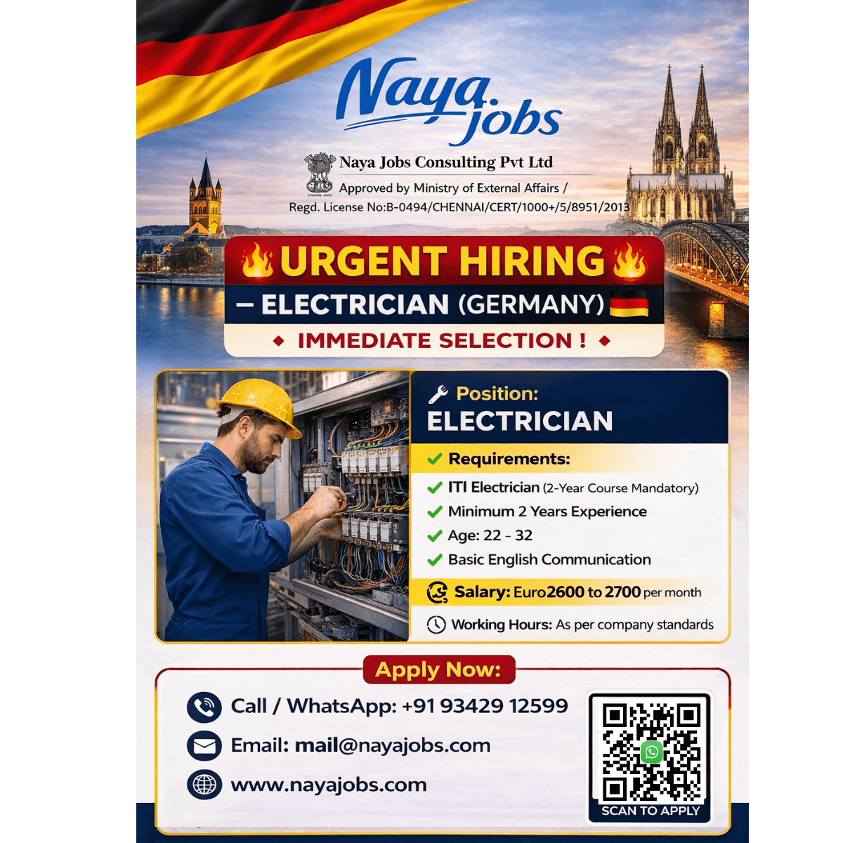 Electrician Jobs in Europe for Indian Candidates