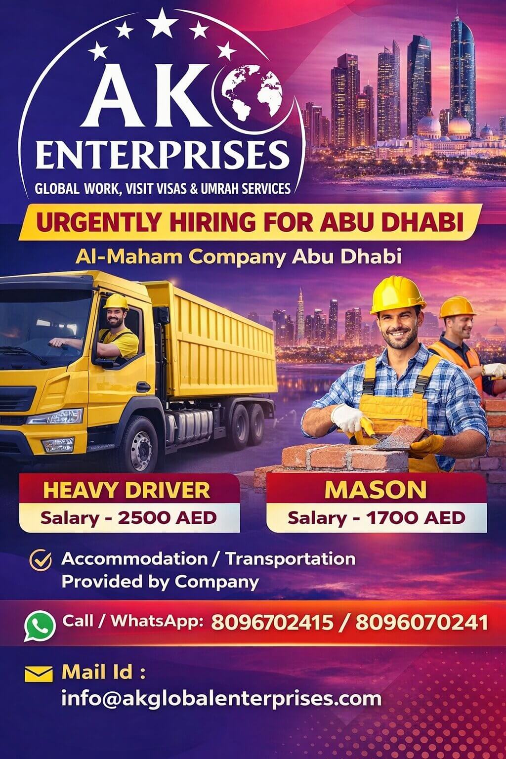 Urgently Hiring for Abu Dhabi Al- Maham Company