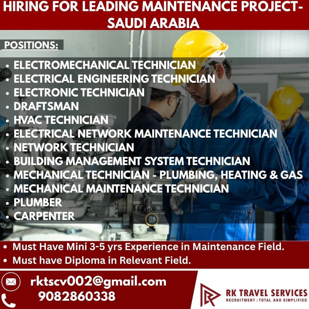 Hiring For Leading Maintenance project-Saudi Arabia