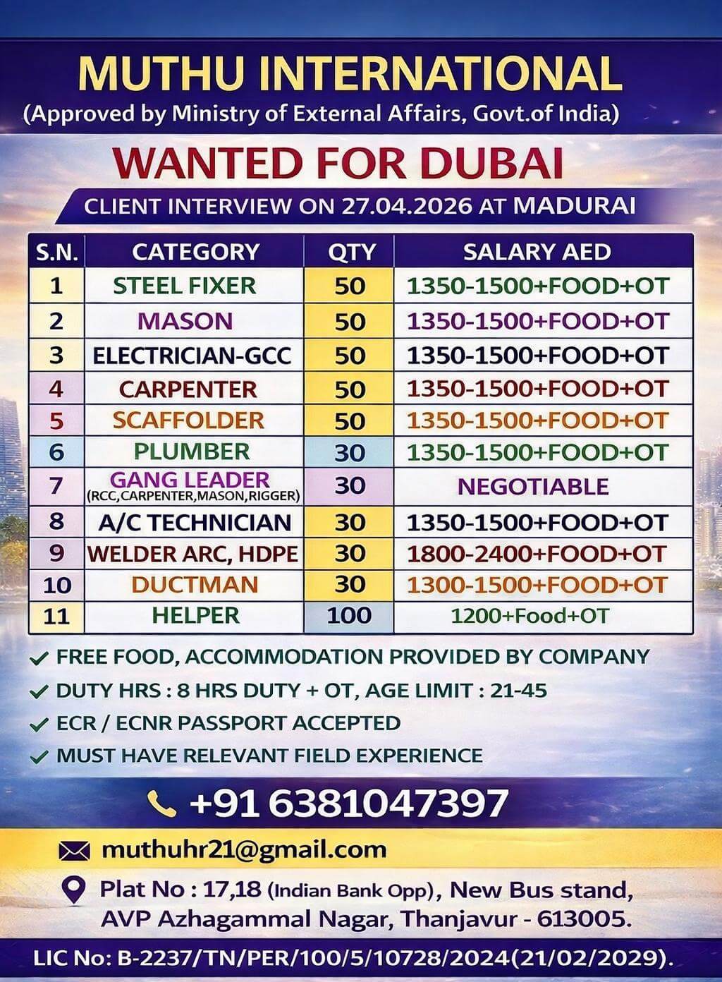 WANTED FOR DUBAI