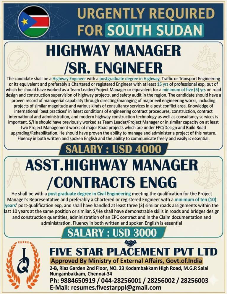 URGENT REQUIREMENT FOR SOUTH SUDAN