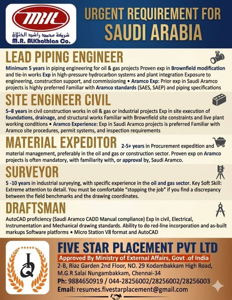 URGENT REQUIREMENT FOR SAUDI ARABIA