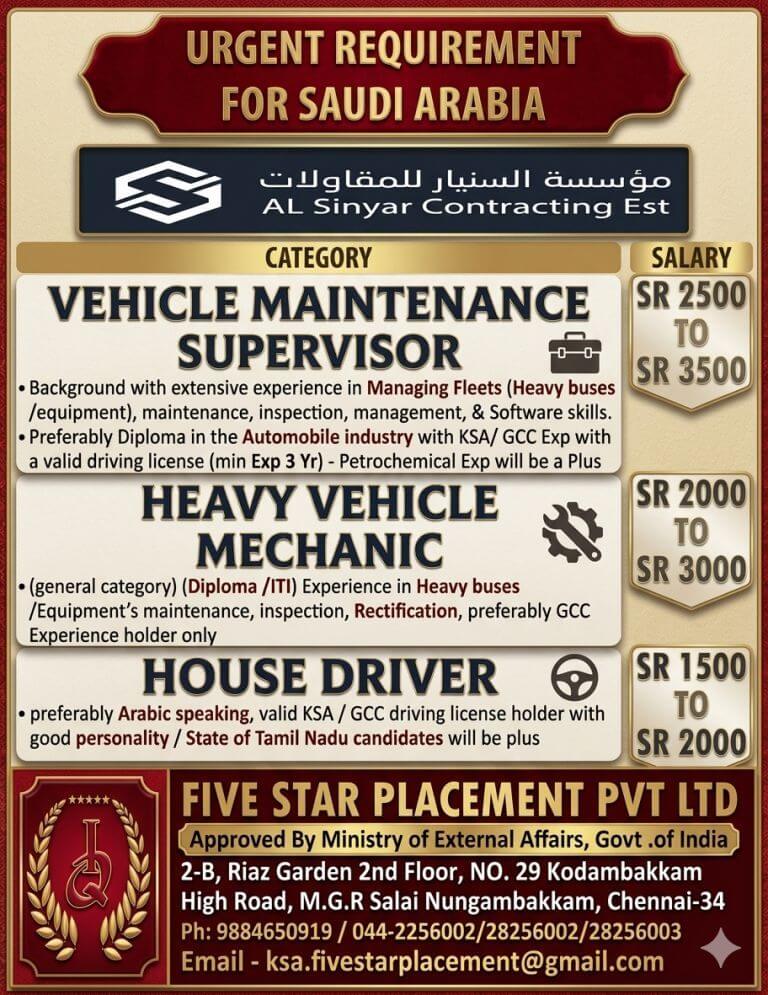 URGENT REQUIREMENT FOR SAUDI ARABIA