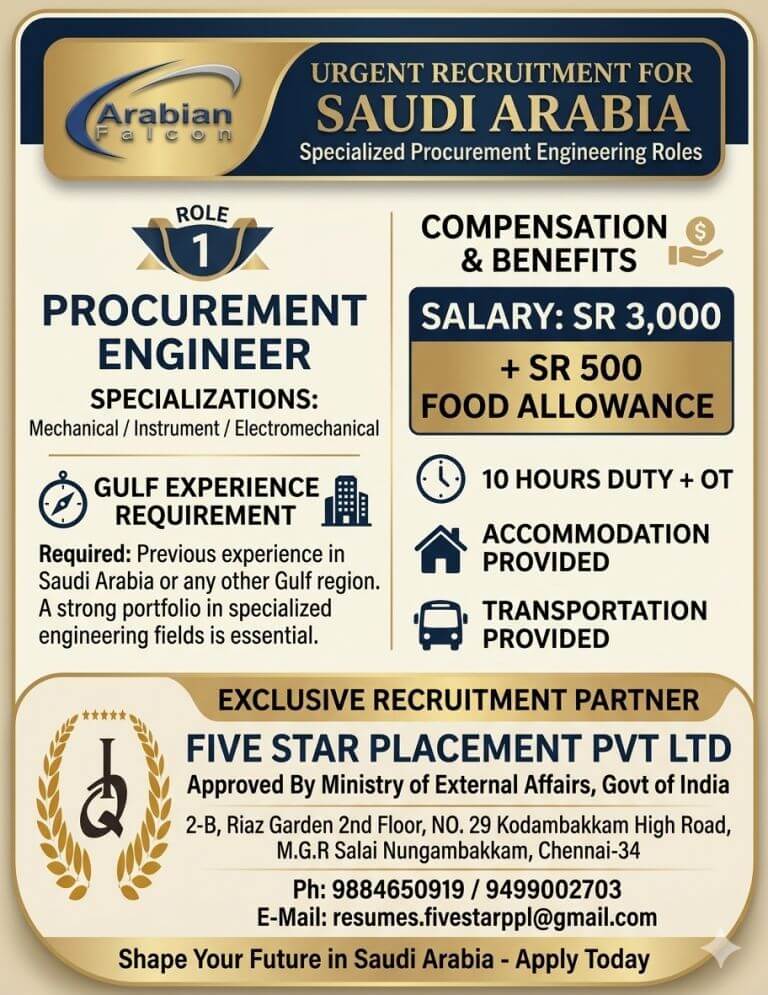 URGENT REQUIREMENT FOR SAUDI ARABIA