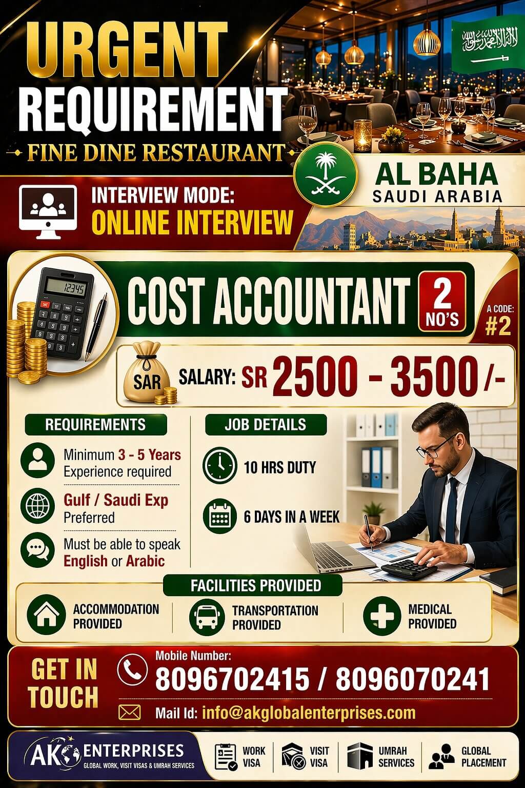Urgently Hiring For Saudi Arabia Cost Accountant