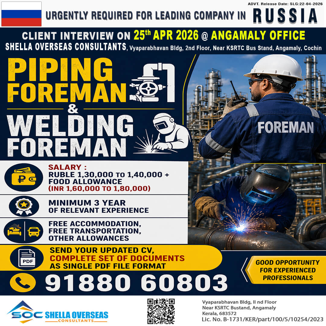 Piping Foreman, Welding Foreman Russia