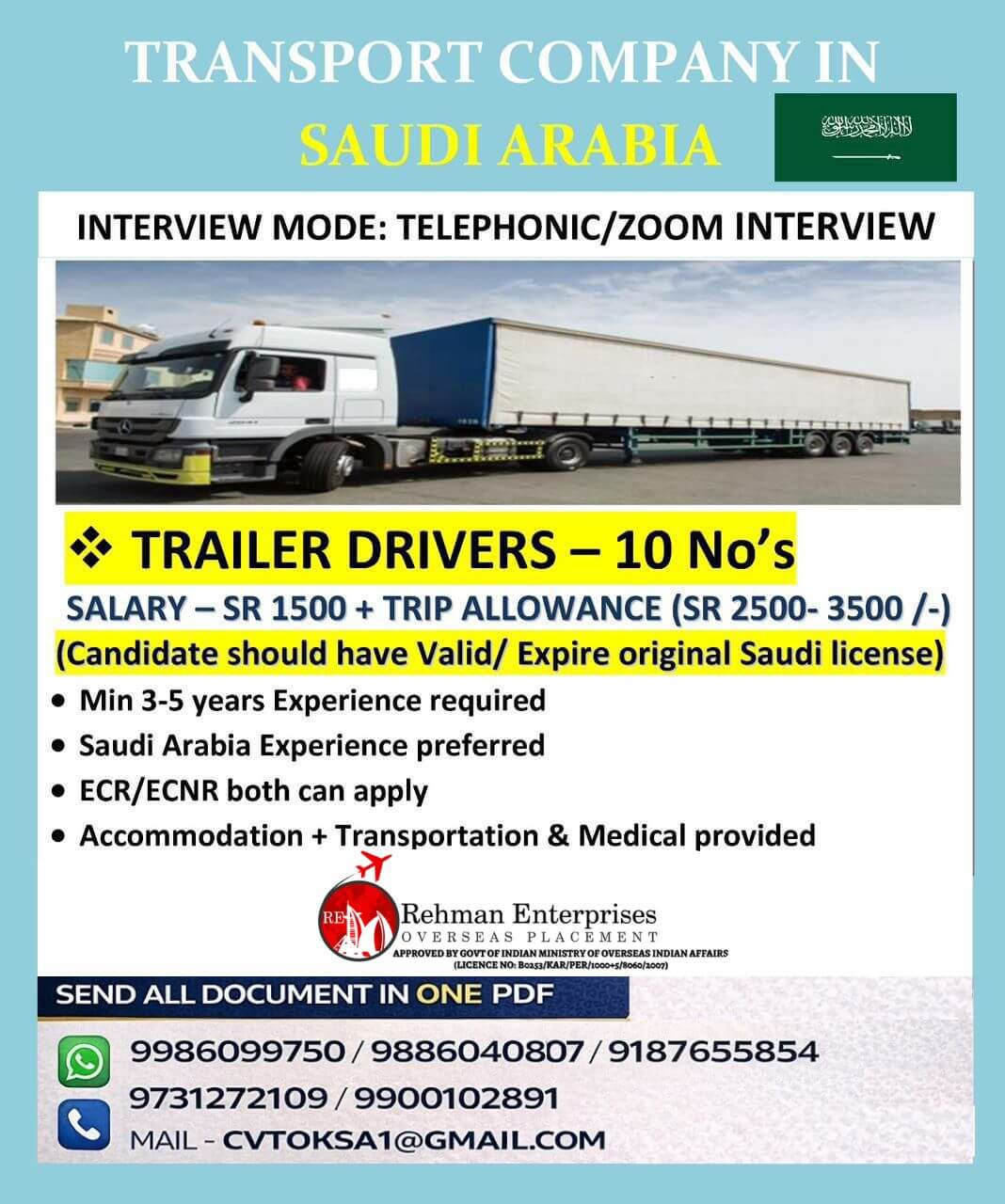HIRING FOR TRANSPORT COMPANY IN SAUDI ARABIA