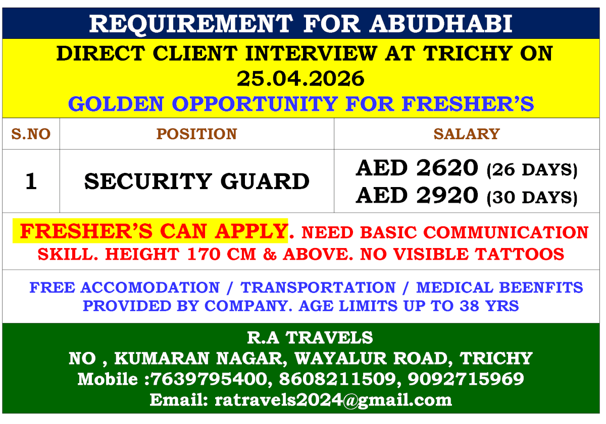 REQUIREMENT FOR ABUDHABI