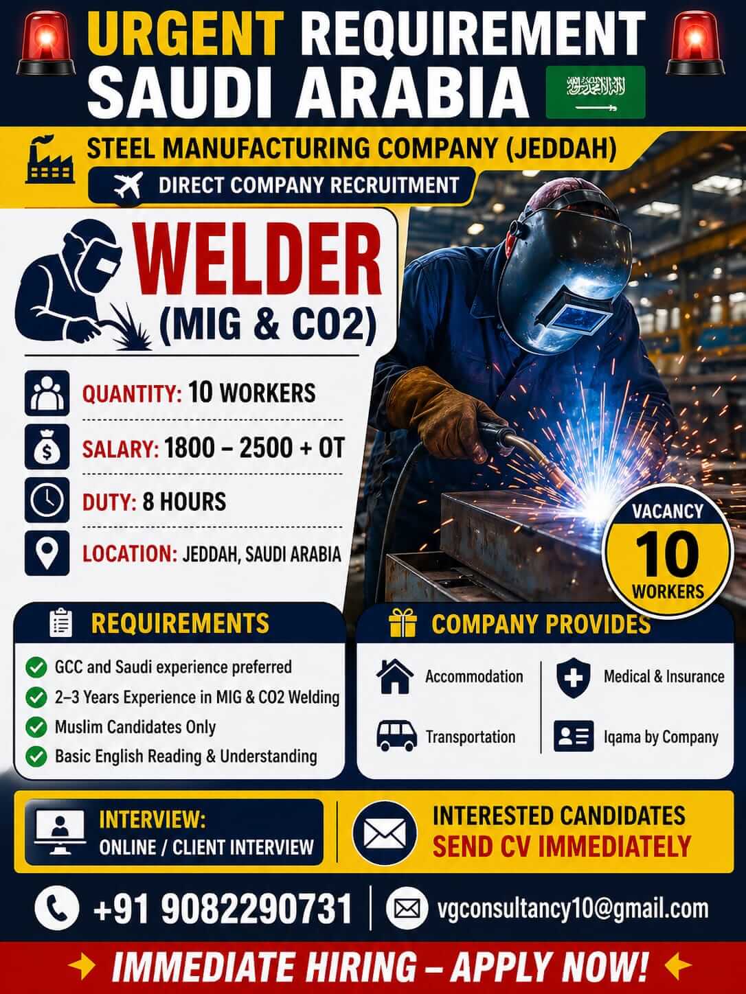 Urgent requirement for Saudi Arabia Steel Manufacturing Company – Jeddah Direct company recruitment