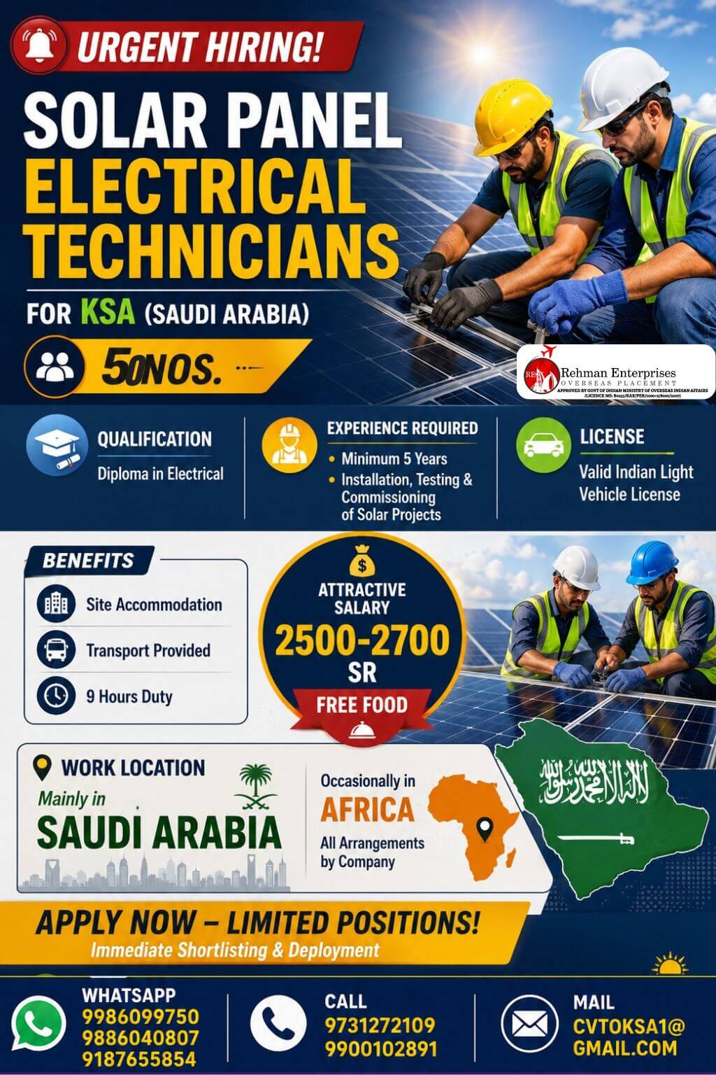 URGENT HIRING FOR SAUDI ARABIA