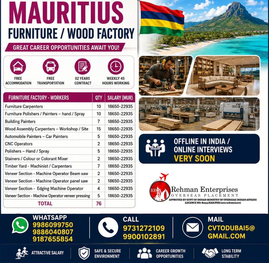 HIRING FOR MAURITIUS