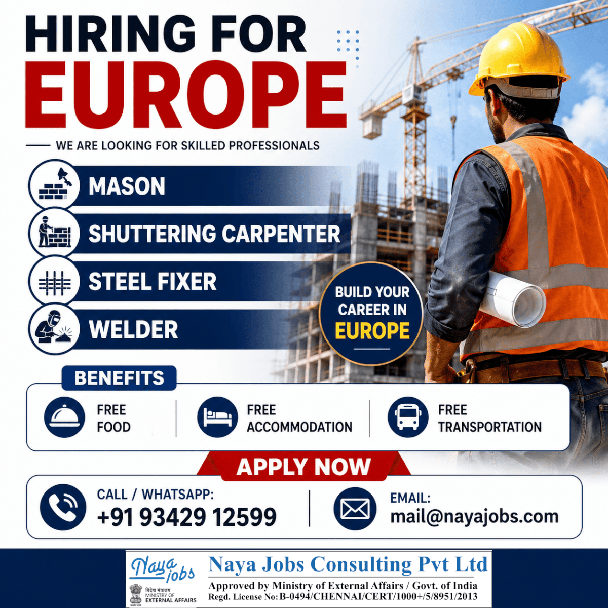URGENT HIRING FOR SERBIA CONSTRUCTION  – EUROPE