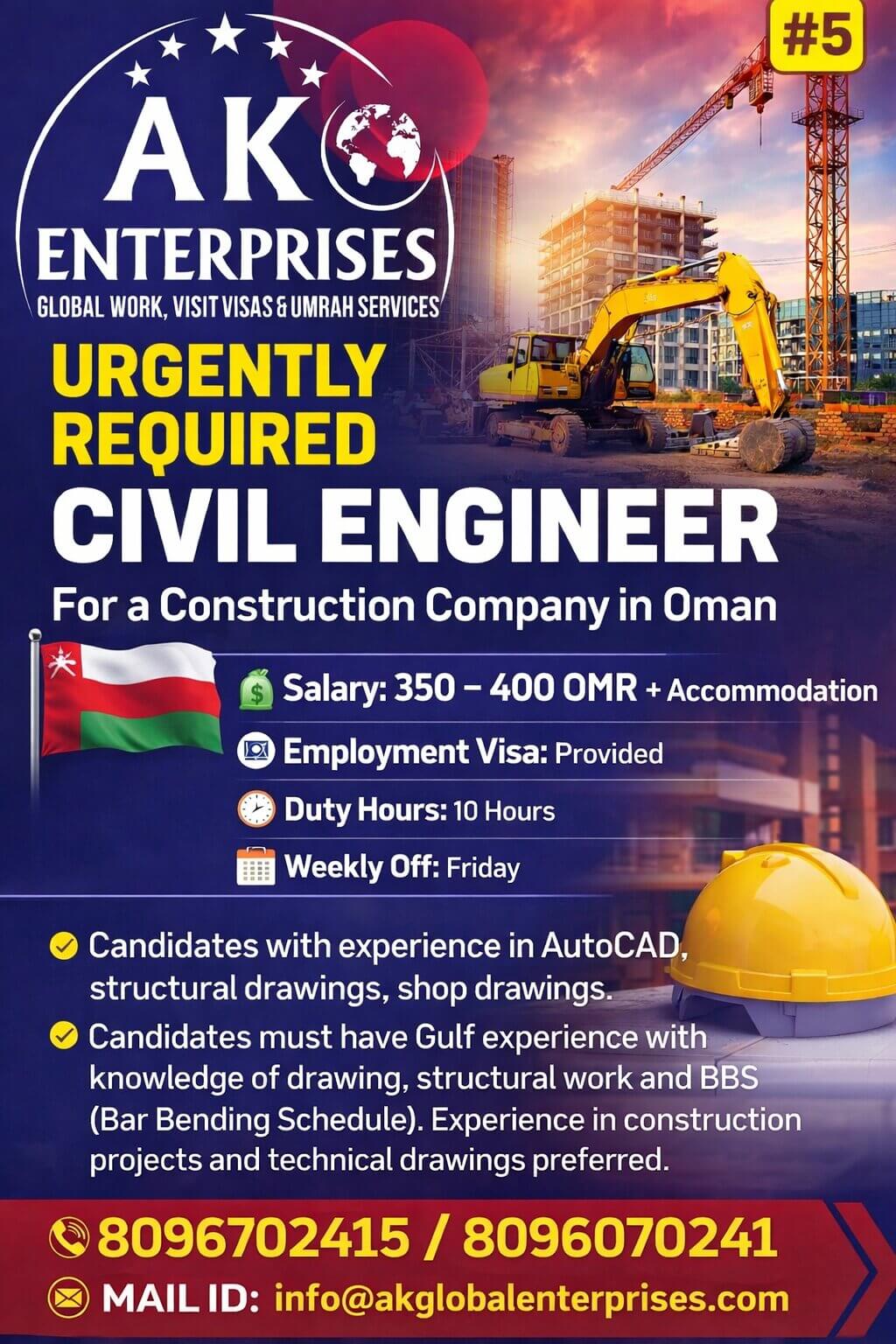 Required Civil Engineer for a Construction Company in Oman