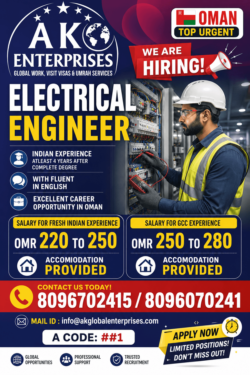 Urgently Hiring for Oman- Electrical Engineer