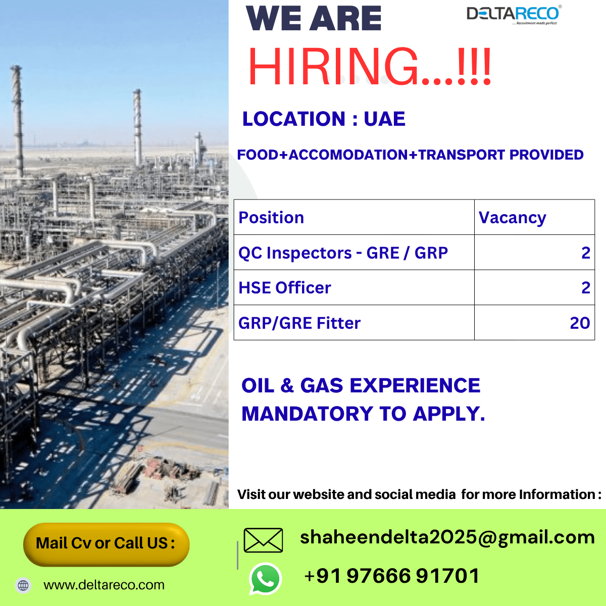 Hiring  QC inspector GRE  GRP  For UAE