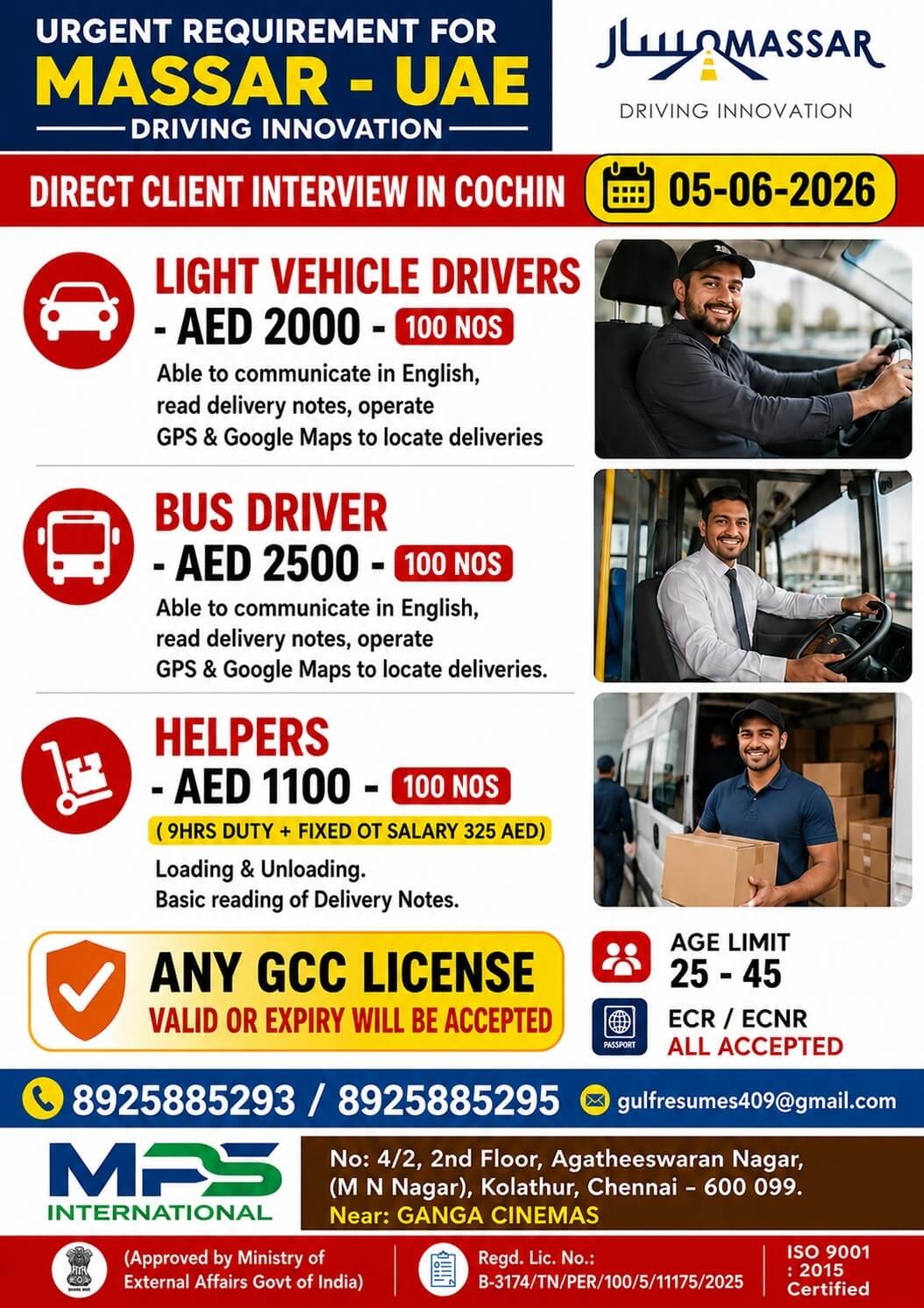 URGENT REQUIREMENT FOR MASSAR - UAE DIRECT CLIENT INTERVIEW IN COCHIN 05-06-2026