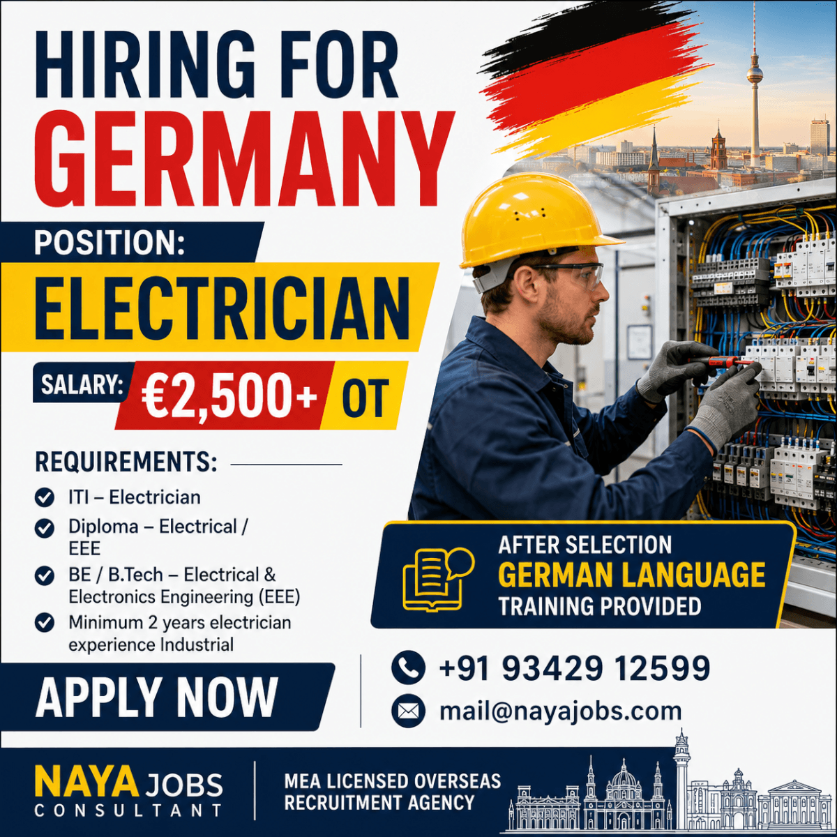 HIRING FOR ELECTRICIAN EUROPE