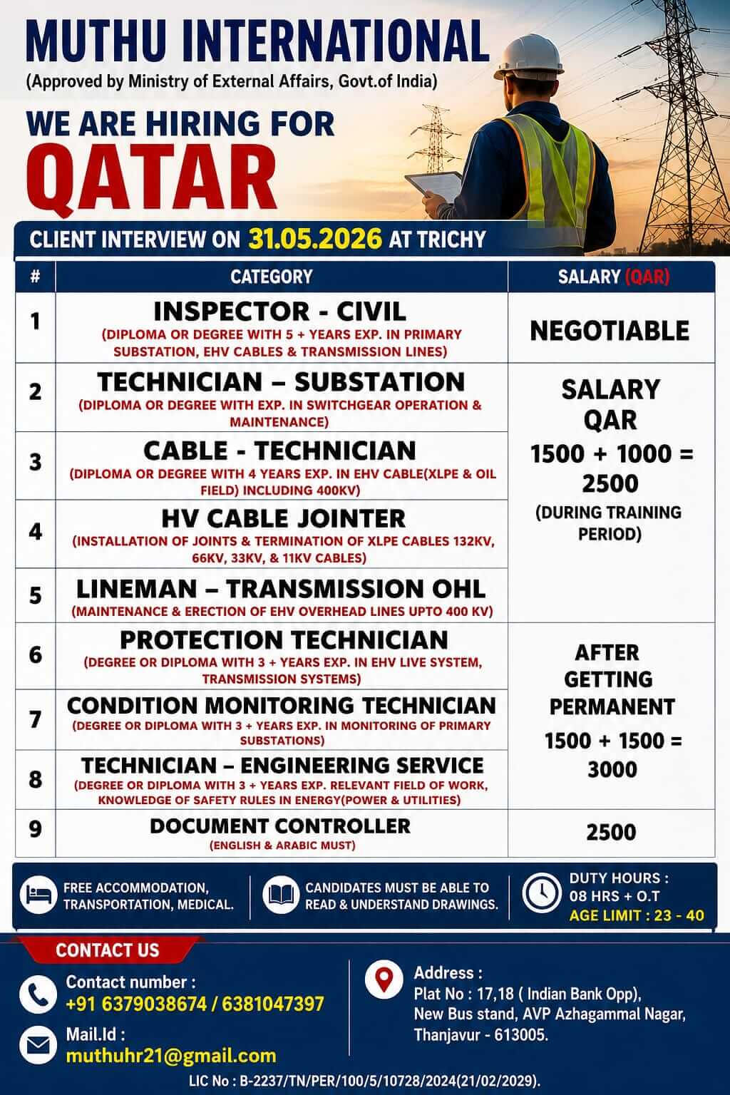 WANTED FOR QATAR