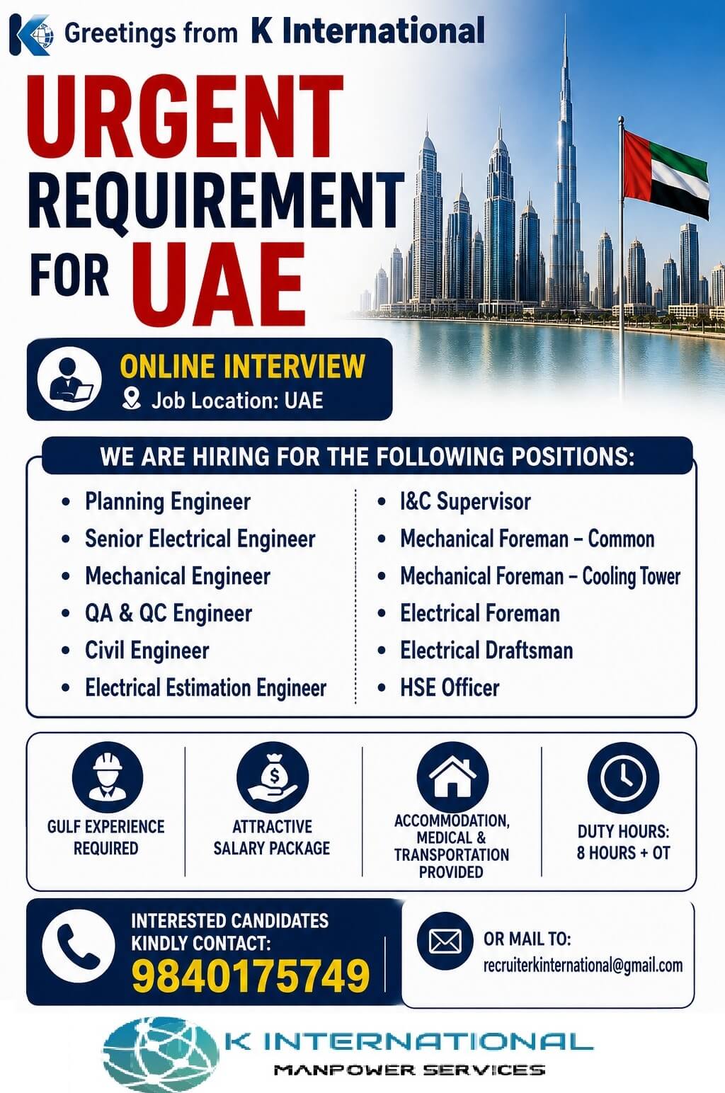 URGENT REQUIREMENT FOR UAE