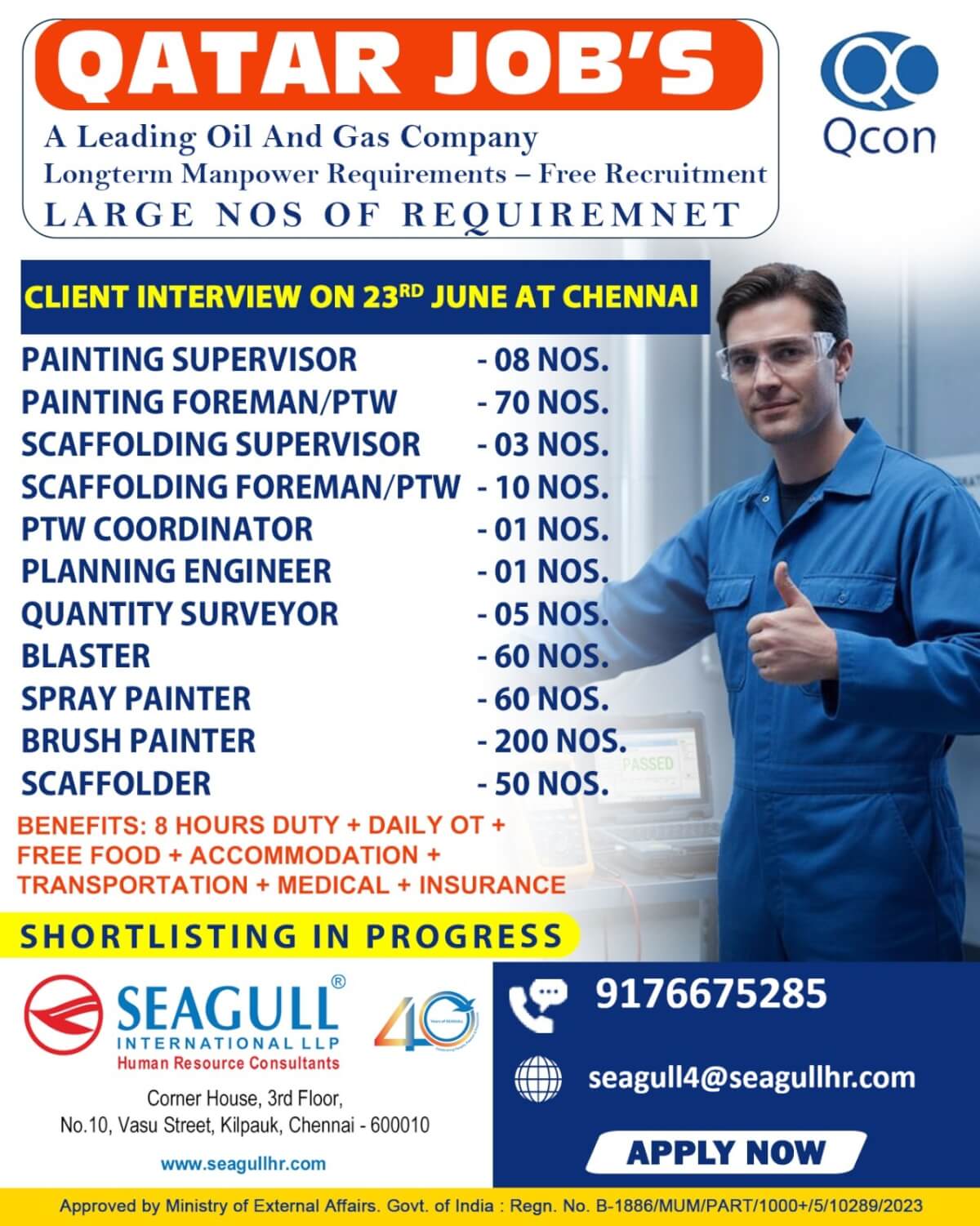 FREE & VERY URGENT REQUIREMENTS FOR OIL & GAS LONG TIME PROJECT AT QATAR