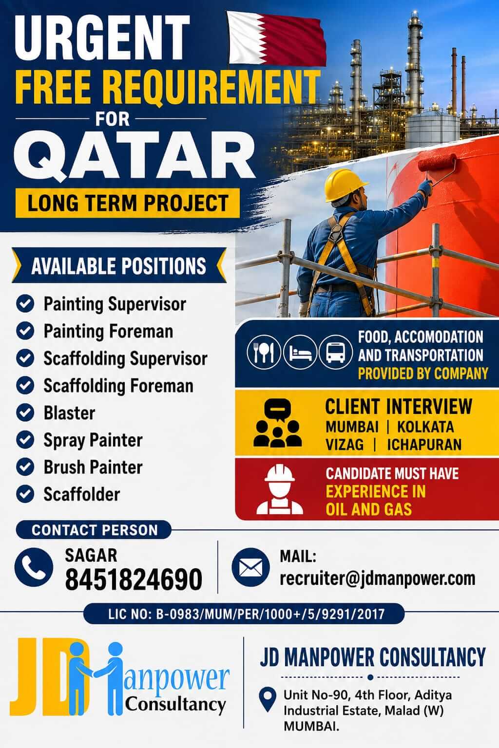 UERGENT FREE REQUREMENT FOR QATAR LONG TERM PROJECT