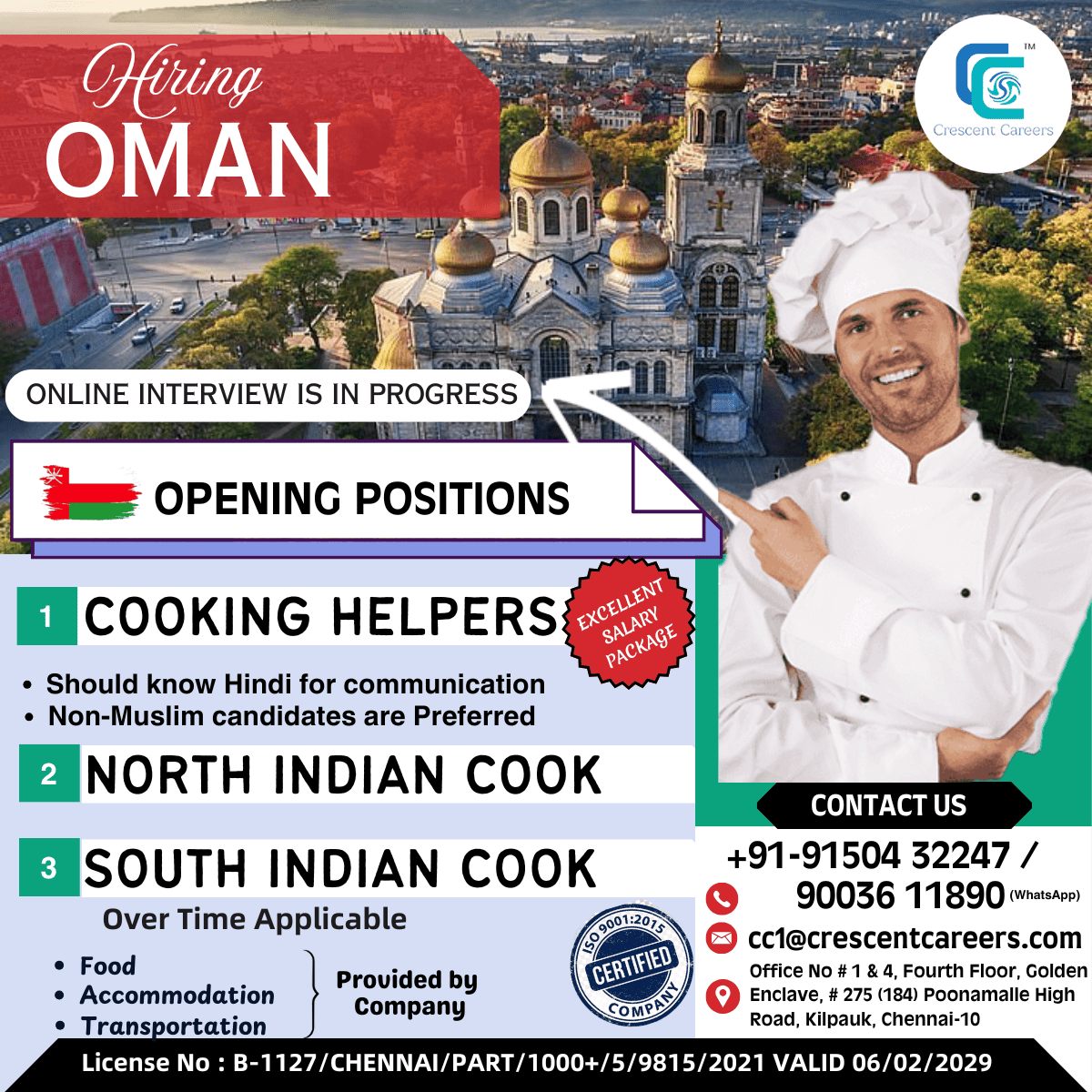SOUTH / NORTH INDIAN COOK / COOKING HELPERS