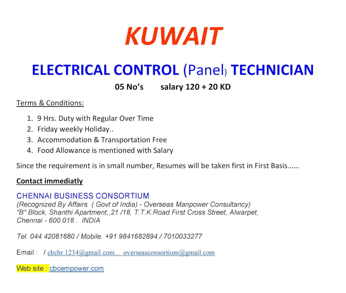 ELECTRICAL TECHNICIANS ( Control Panel )