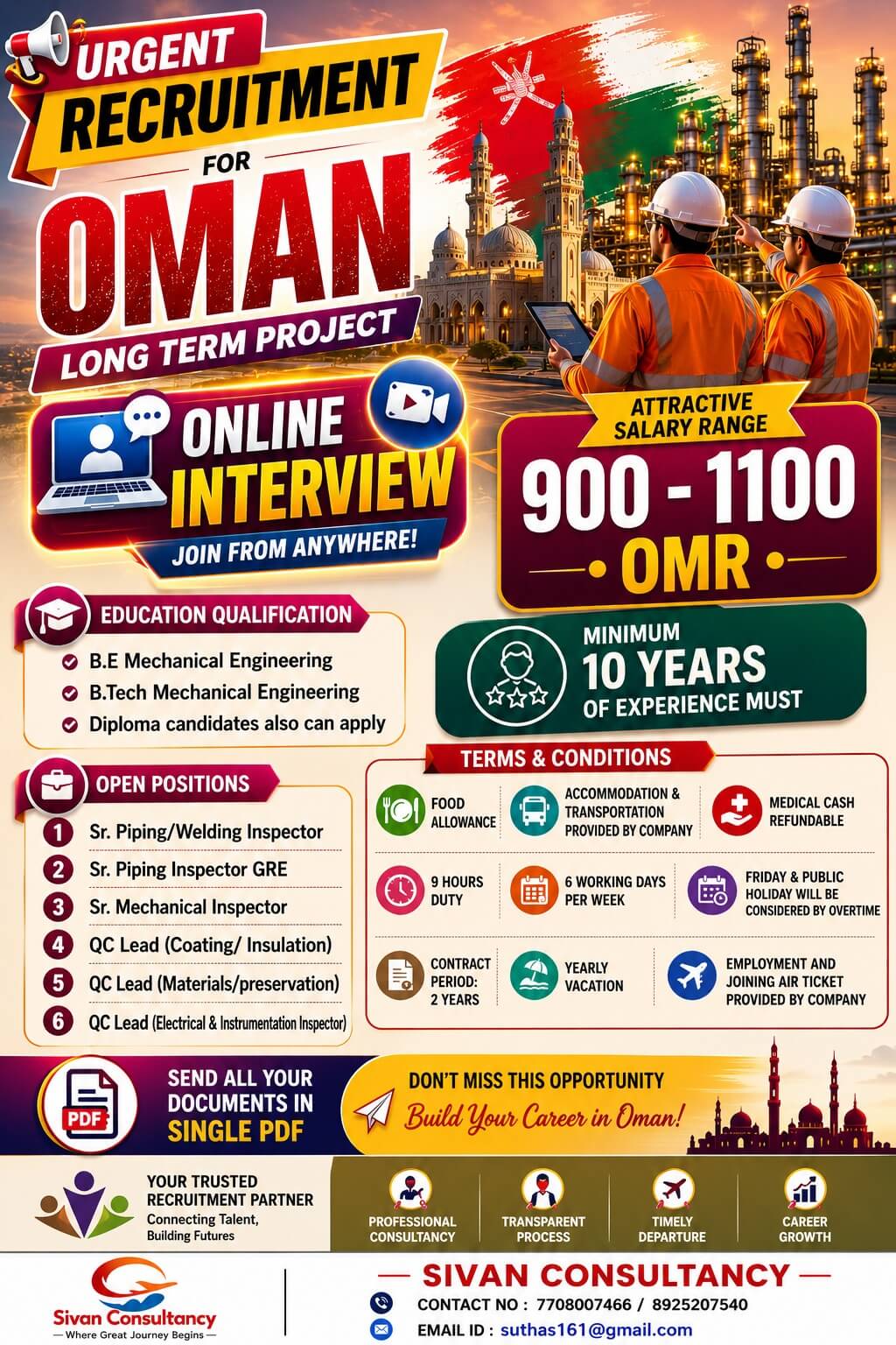Urgent Recruitment for Oman